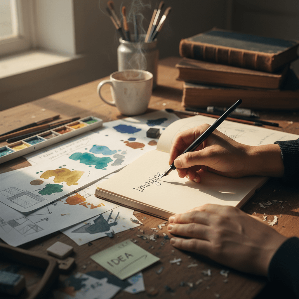 Event planner's notebook with fabric swatches and a mood board