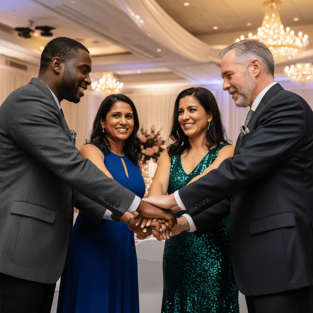 Charity fundraiser dinner with silent auction tables