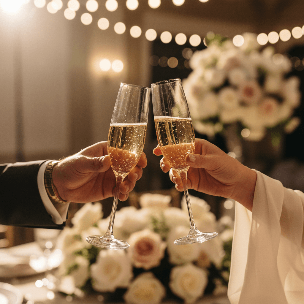 Engagement party in a museum gallery with champagne wall
