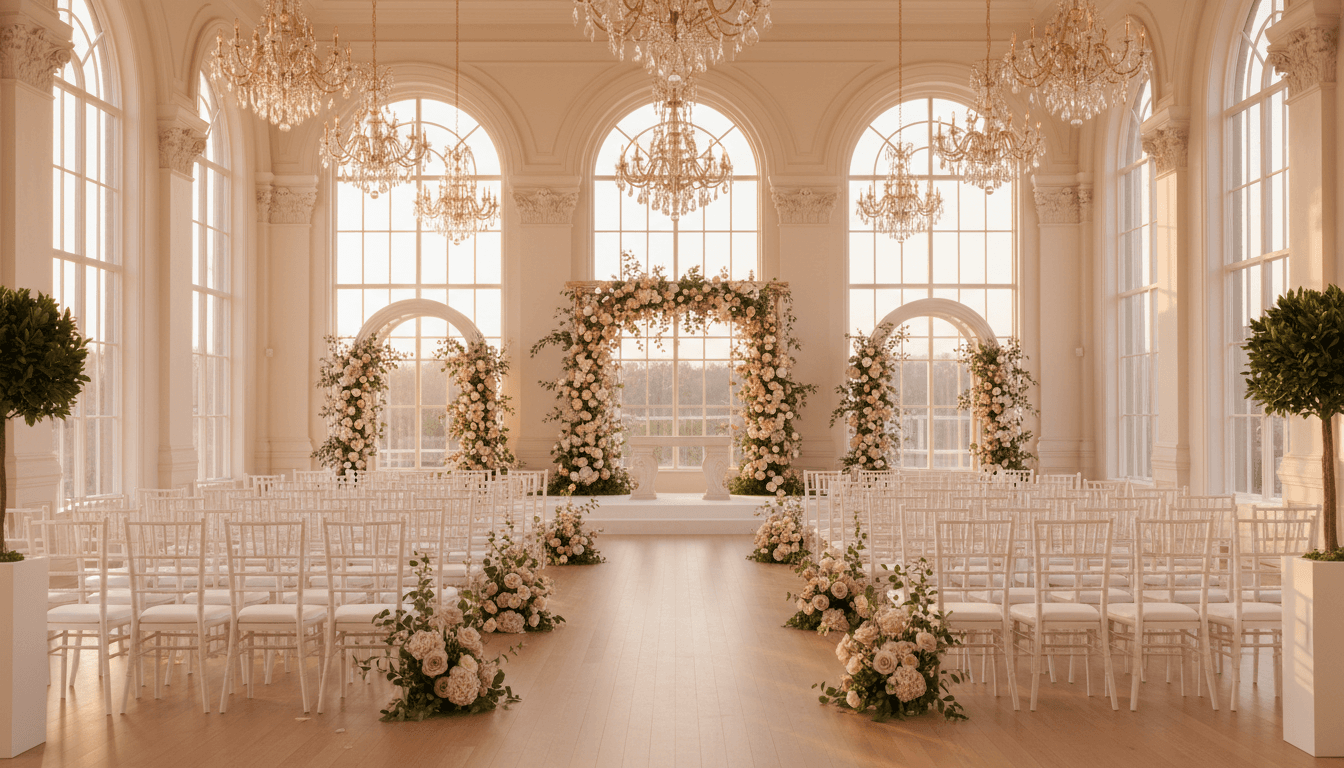 Elegant wedding reception table with floral centerpieces and candles in a bright Toronto venue